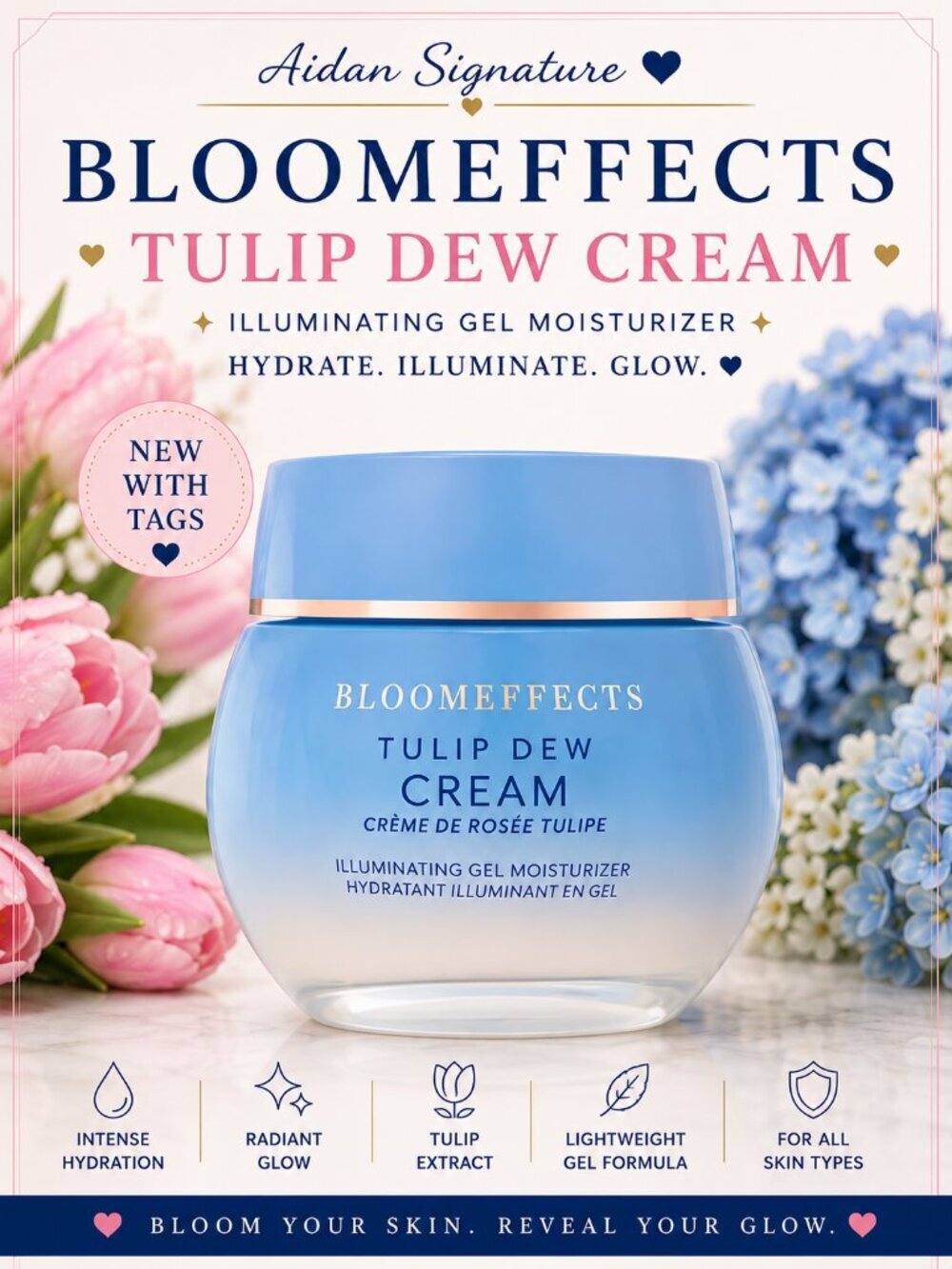 Bloomeffects Tulip Dew Cream Illuminating Gel Moisturizer 1.7 oz / 50 mL NWT